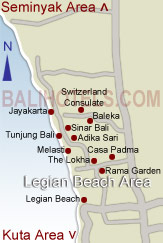 Bali Hotels - Location of hotels in Legian