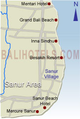 Bali Hotels - Location of hotels in Sanur