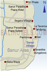 Bali Hotels - Location of hotels in Sanur