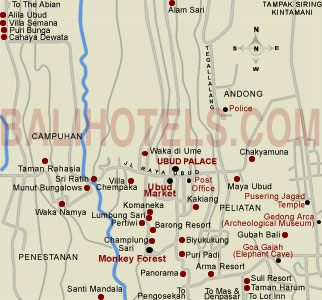 Bali Hotels - Location of hotels in Ubud